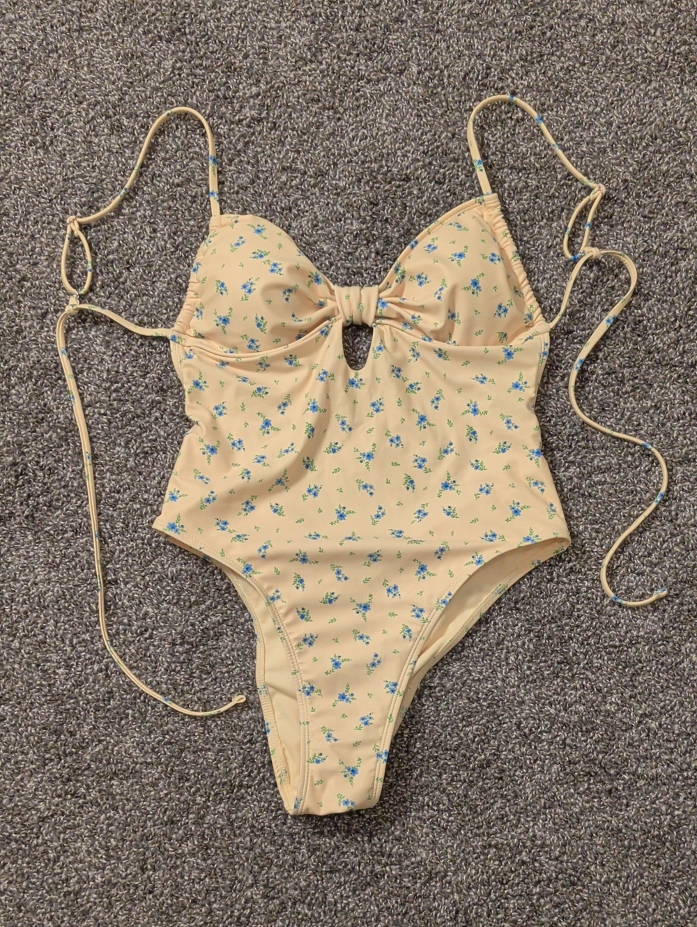 No Boundaries yellow blue floral print one piece swim suit